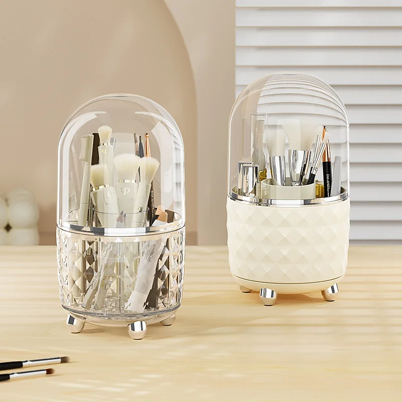 

Multifunctional Cosmetics Storage Box Advanced Sense Large Capacity Makeup Brush Rotating Desktop Dresser Dustproof Storage Cont