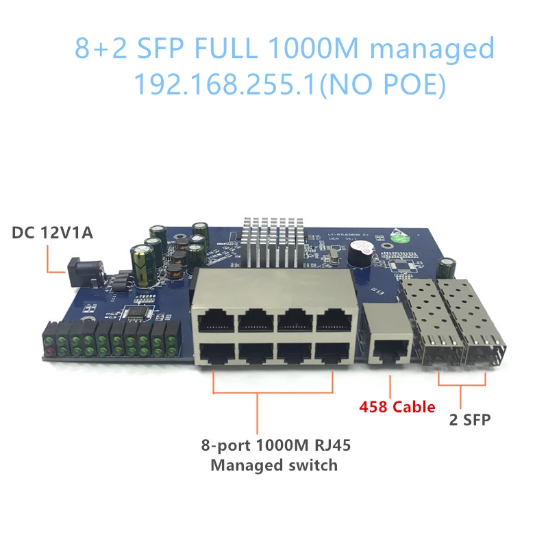 การจัดการ IP 8-Port 10/100/1000Mbps POE Ethernet โมดูลสวิทช์ Managed Switch โมดูล 2 gigabit SFP สล็อต Gigabit Switch