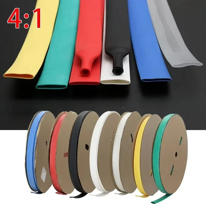 1/5/10/25/50M 4:1 Heat Shrink Tube with Glue Dual Wall Tubing Diameter 4 6 8 12 16 20 24 40 52 72mm Adhesive Lined Sleeve Wrap