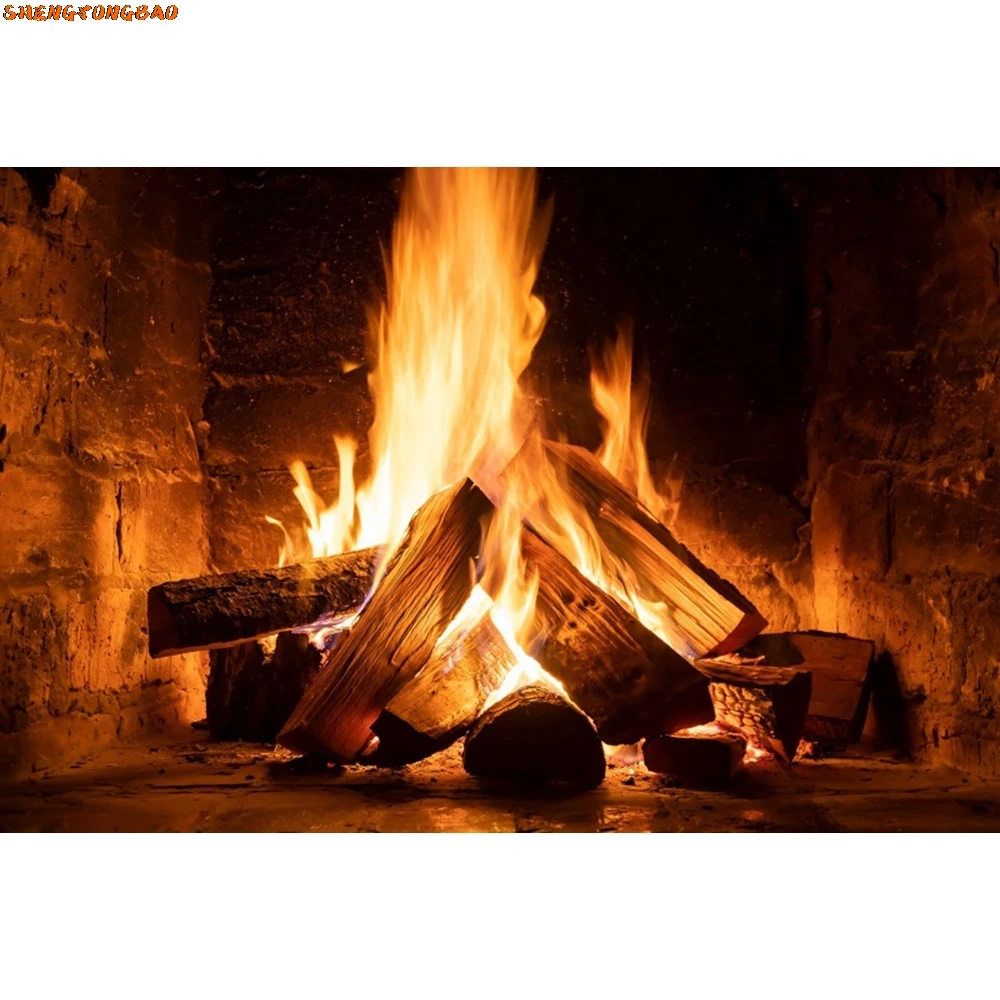 Toile de fond de photographie de cheminée de Noël, feu de joie de flamme brûlante d'hiver, décor de chambre, vintage, brique, poêle, bébé, arrière-plan photo de Noël