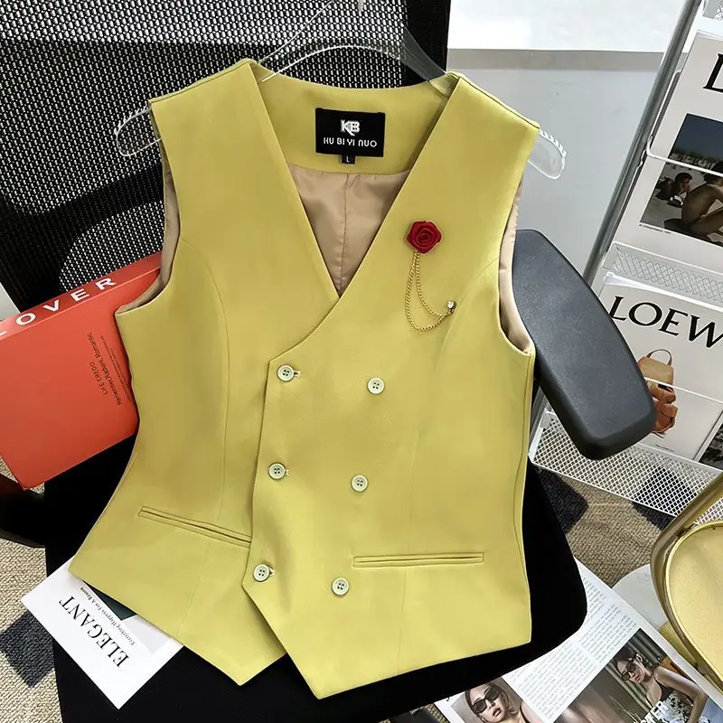 Women's 2026 Summer New Candy Color Double Breasted Casual Blazer Vest Slim Fit Sweet Coquette Lightweight Korean Chic