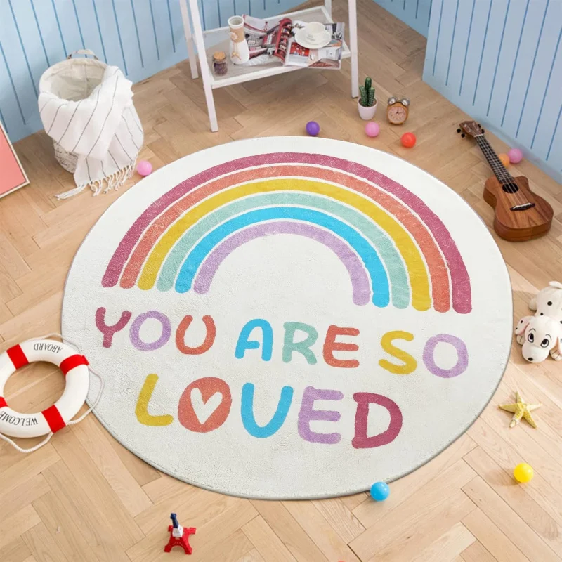 Rainbow round bedroom carpet colorful bohemian decoration super soft washable reading corner carpet