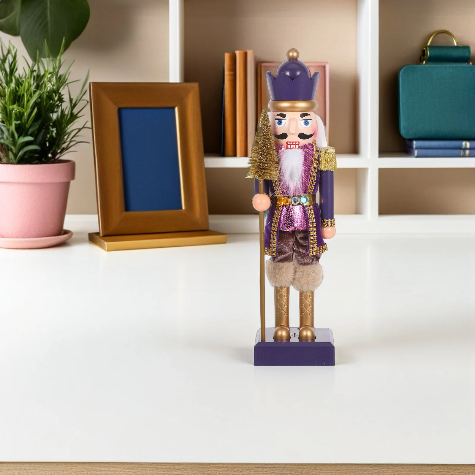 

15.7 Inch Illuminated Nutcracker Soldier Statue - Musical Christmas Decoration for Living Room Office Desktop Holiday Mantel