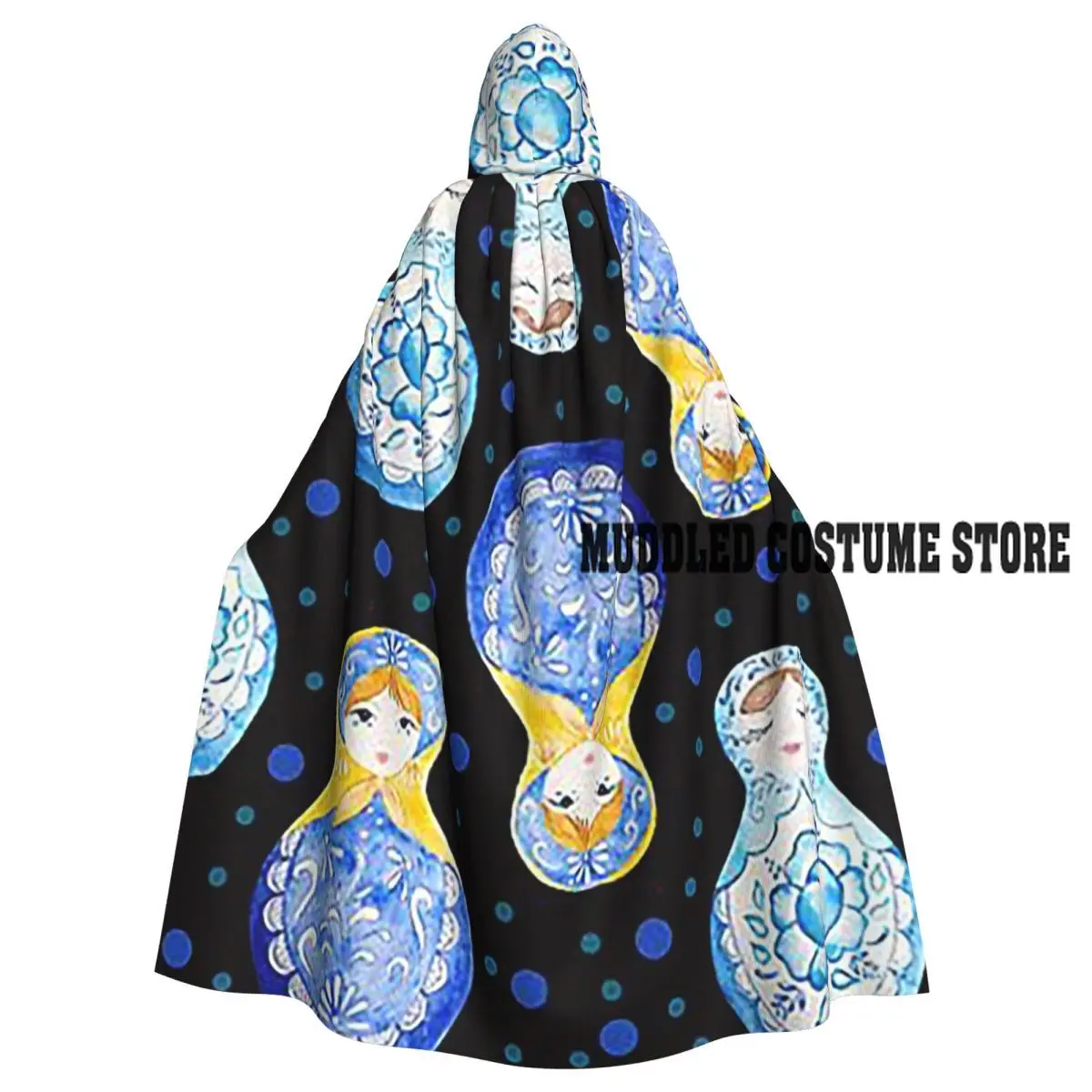 

Синие матрешки, длинный плащ с капюшоном, средневековый костюм ведьмы, накидка для косплея, Хэллоуин, вампир, унисекс для взрослых