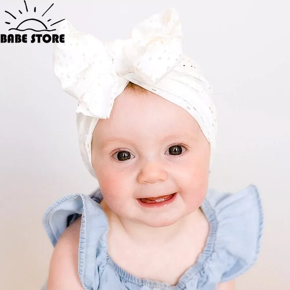 Cute Bow Baby Turban Hat Soft Elastic Kids Beanie Spring Summer Breathable Solid Color Baby Girl Bonnet Hats for Newborn Infant