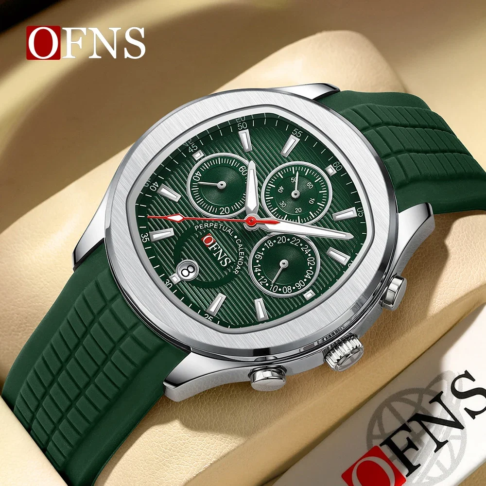 OFNS 8019 Men's Quartz Watch Multi functional Three eye Six pin Waterproof Luminous Calendar Fashion Men's Quartz Watch