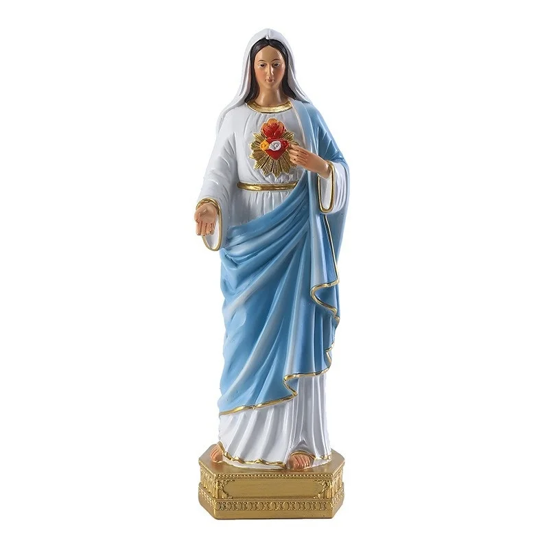 8 Inch Sacred Heart of Mary Statue Figurine with Shining Blue DressOur Lady of Grace Decorative Resin Figurine Catholic Gifts