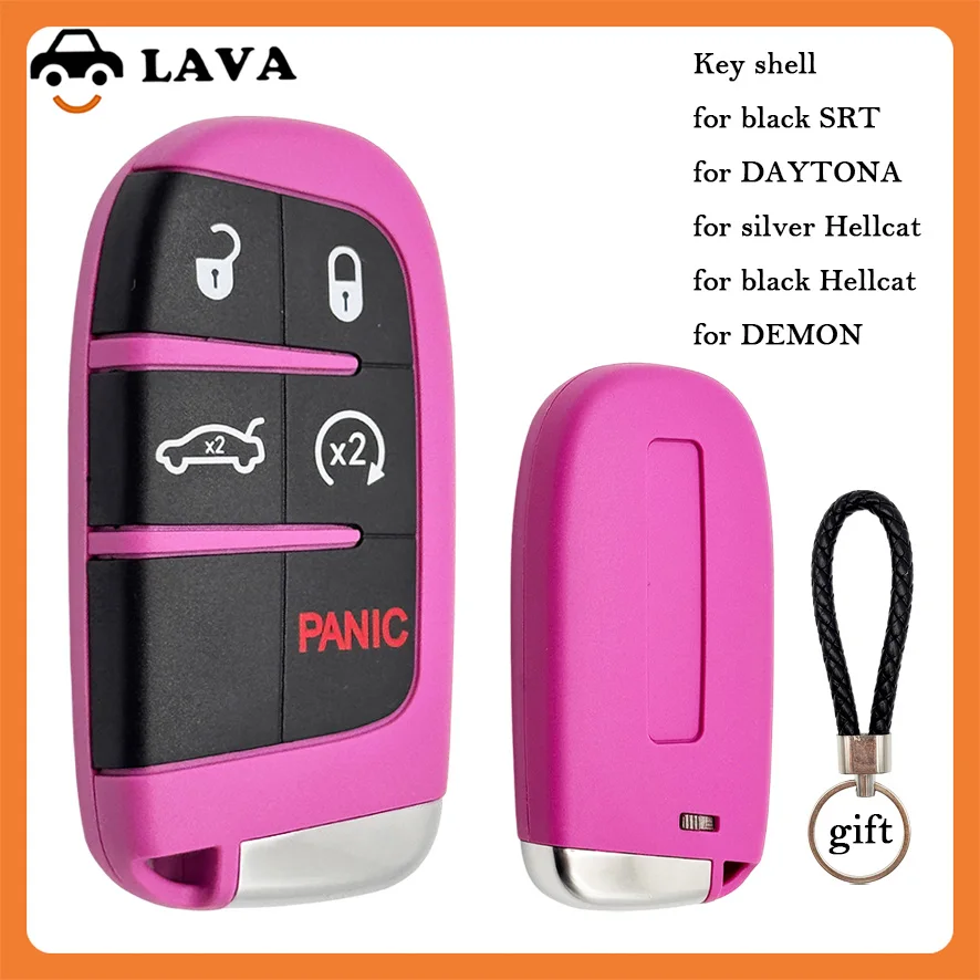 Coque de clé de remplacement intelligente LAVA pour voiture, rouge, bleue, rose, pour Dodge SRT, 5 boutons, avec lame de clé d'urgence non coupée