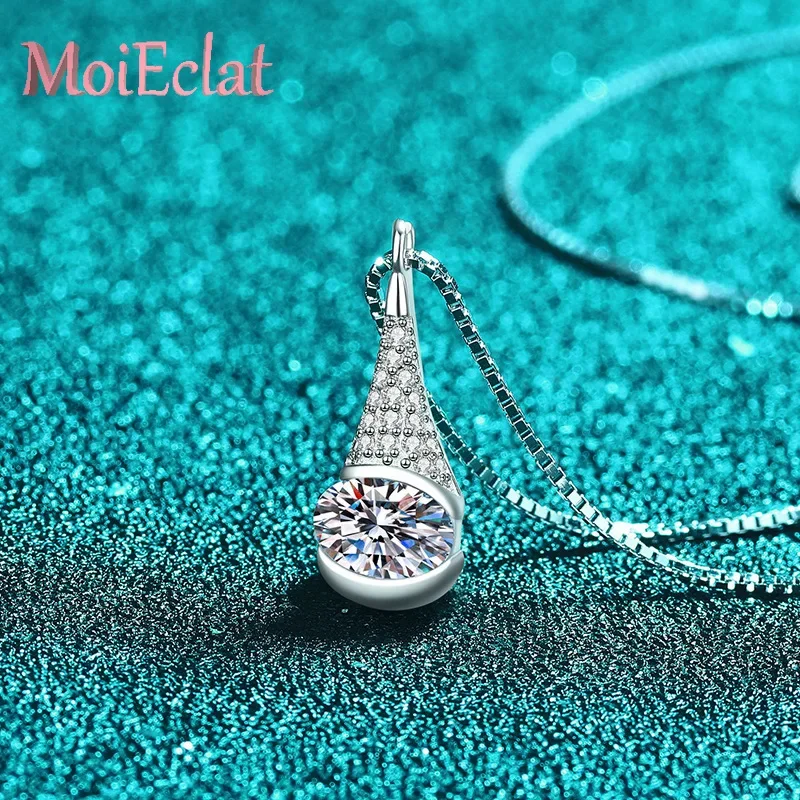 

For Women Oval 1CT Moissanite Water Droplet Pendant with Luxury Platinum Pt950 Necklace Diamond Box Chain Wedding Fine Jewelry