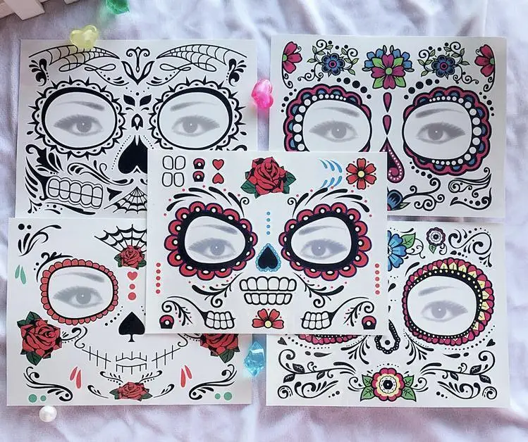 Day of the Dead Skull Face Halloween Cool Beauty Tattoo Waterproof Hot Temporary Tattoo Stickers Wholesale