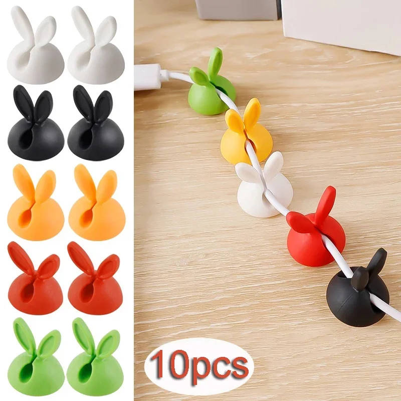 10/5pcs Data Cable Holder Cute Bunny Ears Cable Self-adhesive Holder Car Dashboard Office Desk Organizer Buckle Clip Wire Holder