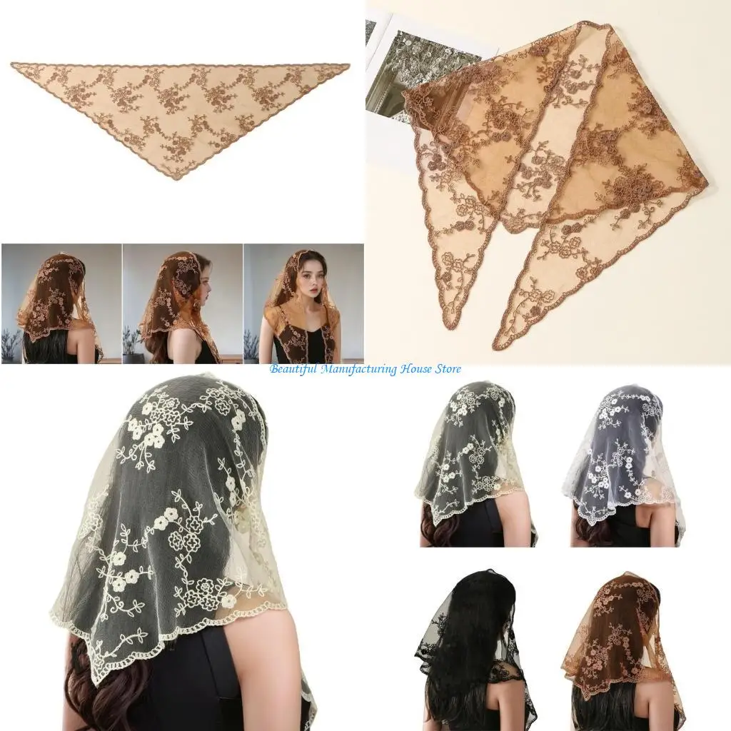 E56A Elegant Lace Bandana For Women Breathable Polyester Fabric Hair Accessory For Daily Wear
