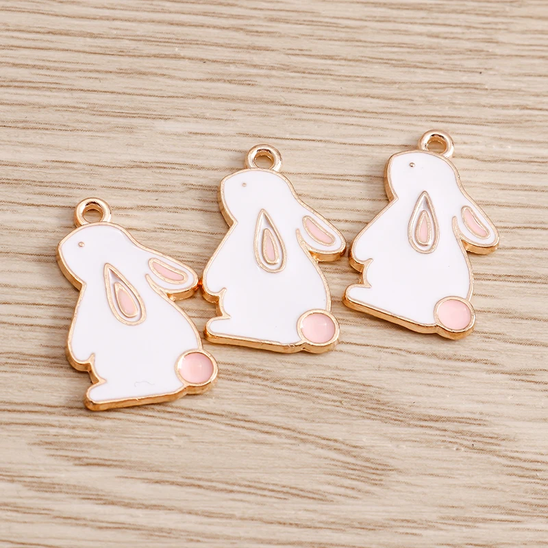 Tusember 10 Stück Emaille-Anhänger mit niedlichem Häschen-Motiv, weißer Hase, für die Schmuckherstellung, DIY-Ohrringe, Halsketten, handgefertigte Accessoires – Detail 3