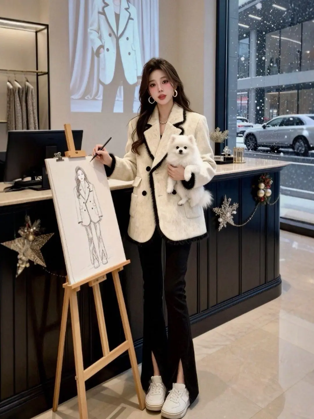 plus Size Women's Fashionable Korean Style Woolen Coat Loose Fit Elegant Autumn New Arrival Trendy Mid-Length Coat