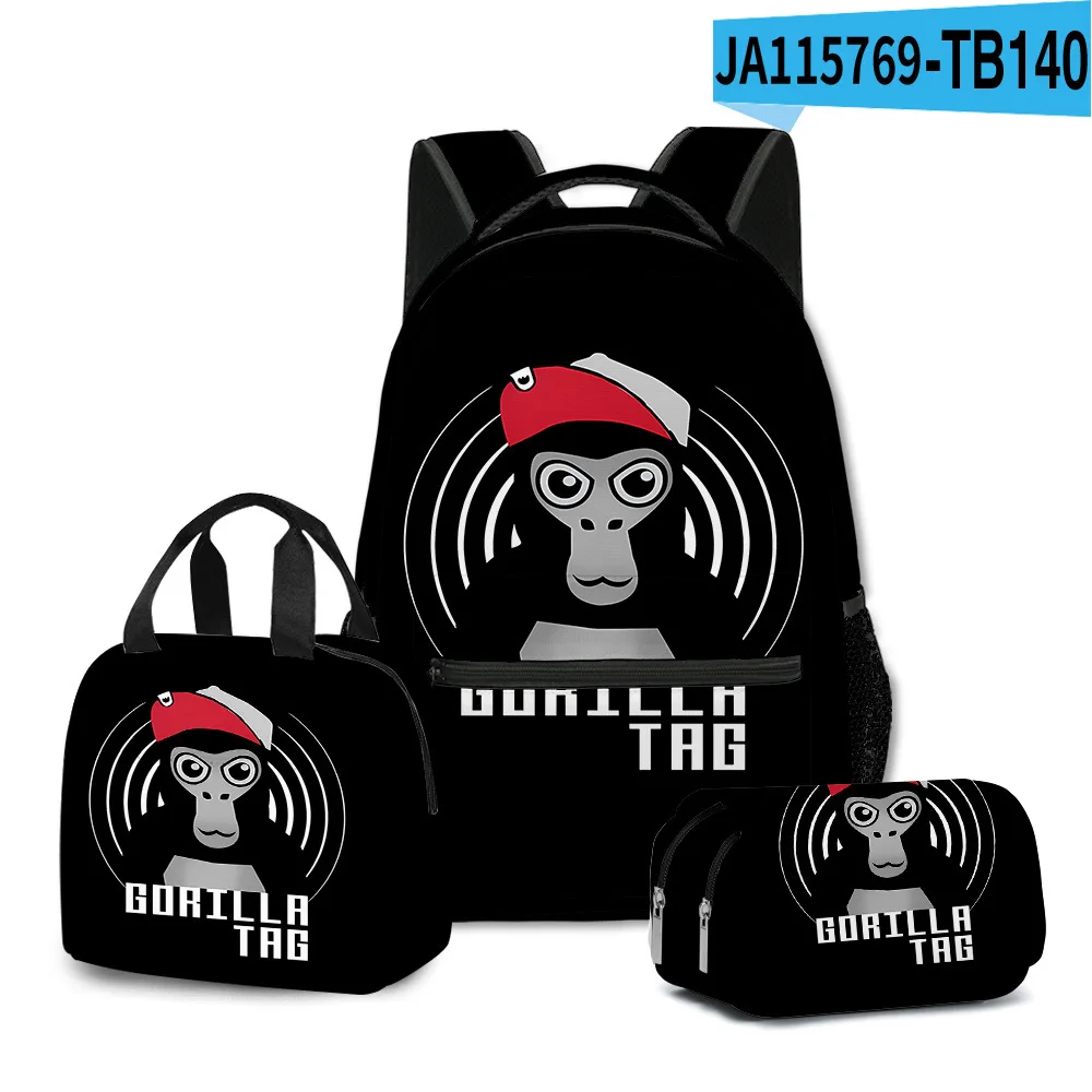 Classic Popular Novelty Gorilla tag 3D Printed 3pcs/Set student School Bags Travel Notebook Backpack Lunch bag Pencil Case image 3