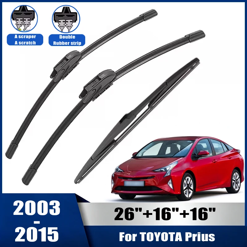 26''+16''+16'' Car Wiper For TOYOTA Prius 2003-2015 Front Rear Wiper Blades Brushes Auto Accessories 2010 2011 2012 2013 2014