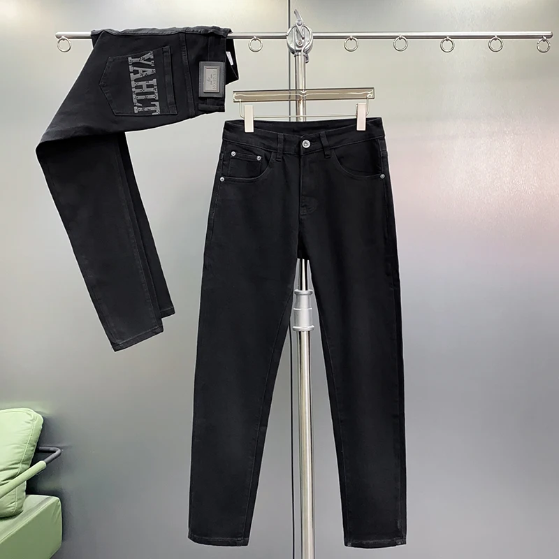 Autumn and Winter Black Jeans Men's Fashionable Printed Versatile Fashionable Simple Casual Stretch Non-Fading Trousers
