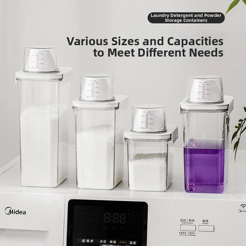 Dispensador portátil de detergente en polvo con vaso medidor, tarro hermético para almacenamiento de líquidos para lavandería, práctico y eficiente