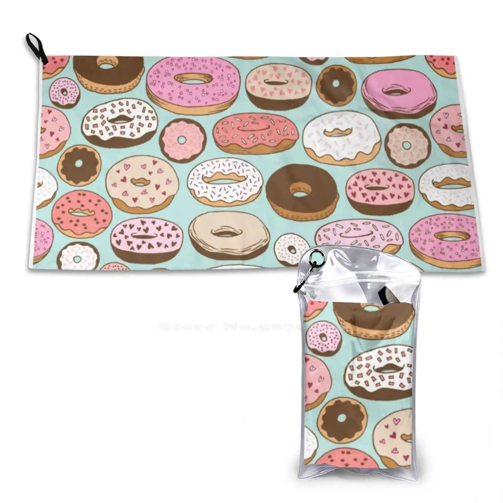 Donuts Forever Gym Outdoor Sports Fitness Towel Bath Washcloth Donuts Doughnuts Food Pattern Aqua Teal Kristin Nohe Juchs