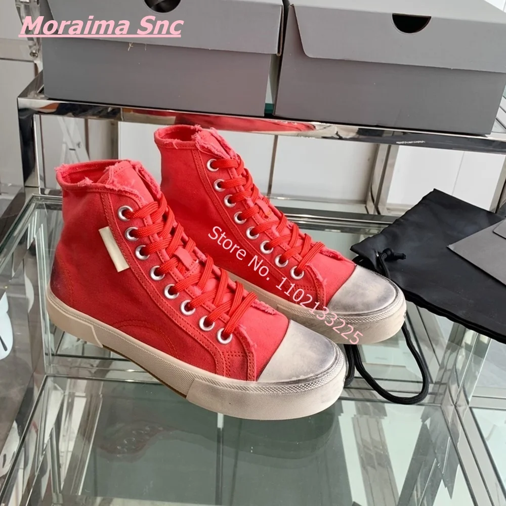 Sneakers da donna in tela di nuovo stile stringate con punta tonda Comfort Design Fashion Vintage Retro Red Solid coppia scarpe piatte con 2024