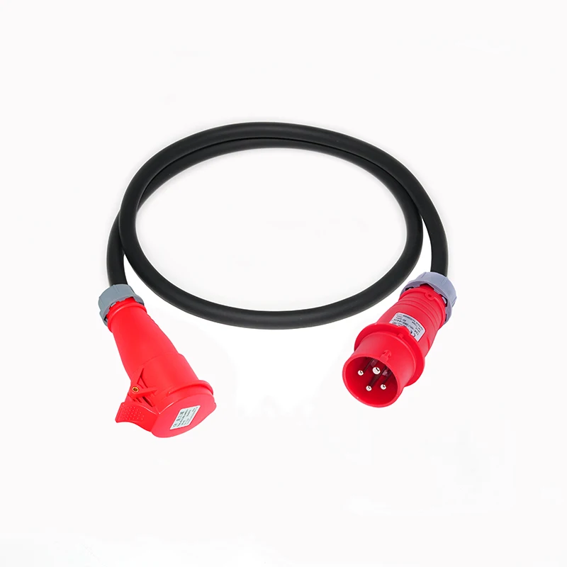 16A 3P+E 4-Pin Industrial Power Extension Cable, 380-440V IEC 60309 Red Plug & Socket, IP44 Rated For Stage & Industrial Use