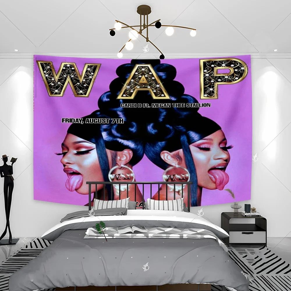 American Pop Rapper Cardi B Poster Cover Print Tapestry Bedroom Hanging Decoration Sofa Blanket Yoga Mat Background Cloth