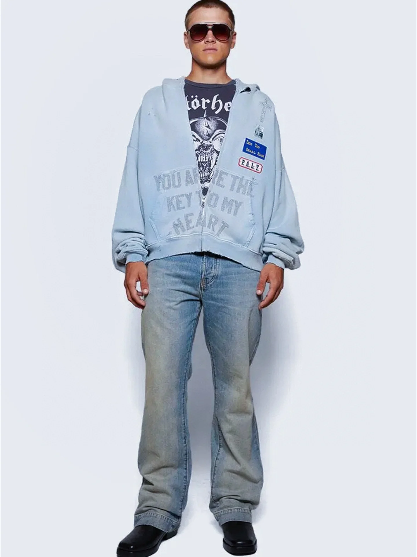 

PALY TREAENT CENTER Zipper Ripped Vintage ex Hoodie Casual Cotton Sweatirt Men's Women's Daily Wear Resistant to Defo...