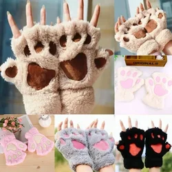 Warm Lovely Cat Claw Paw Mitten Plush Gloves Winter Soft Short Finger Half Gloves Bear Costume Half Finger Gloves Gift