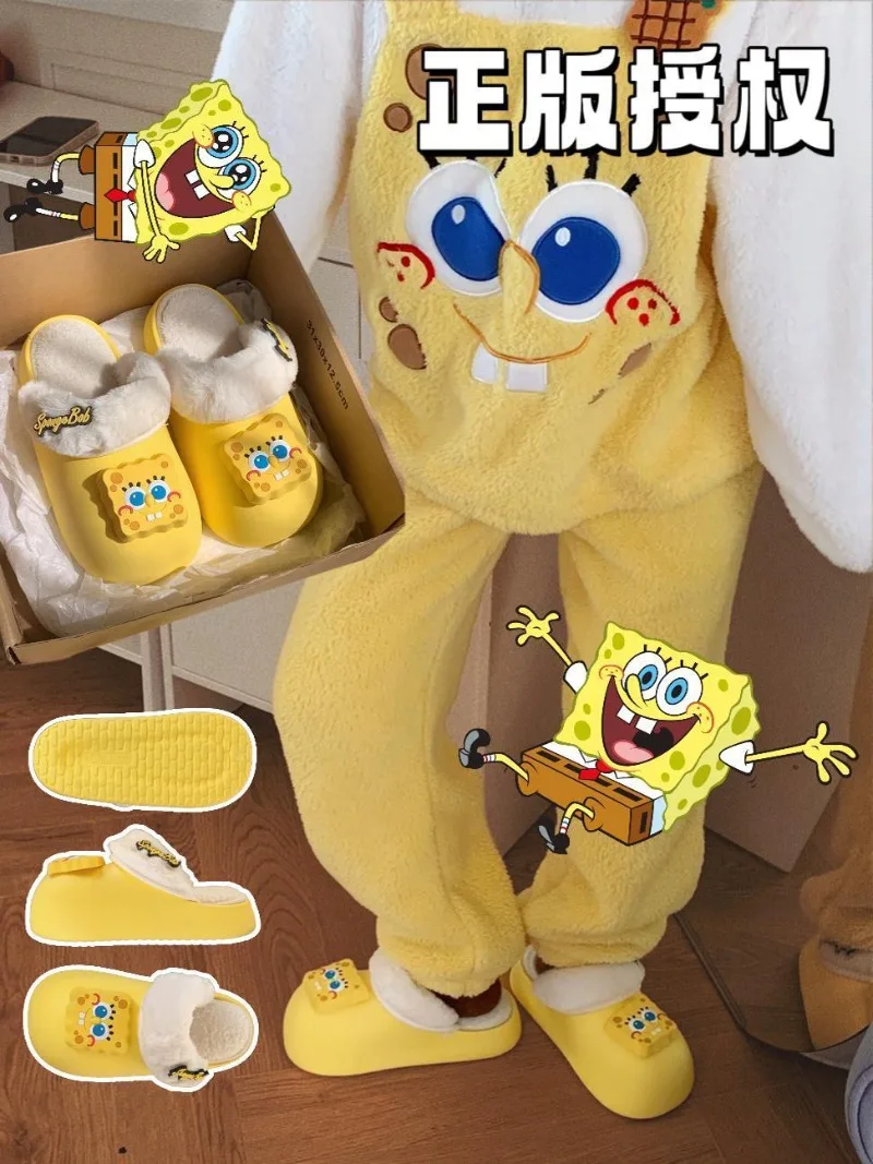 Anime Cartoon Sponge Cute Bob Model Dolls Wodoodporne Grube Kapcie Kawaii Damskie Jesień Zima Grube Ciepłe Buty Domowe Prezent Dla Dziewczyny