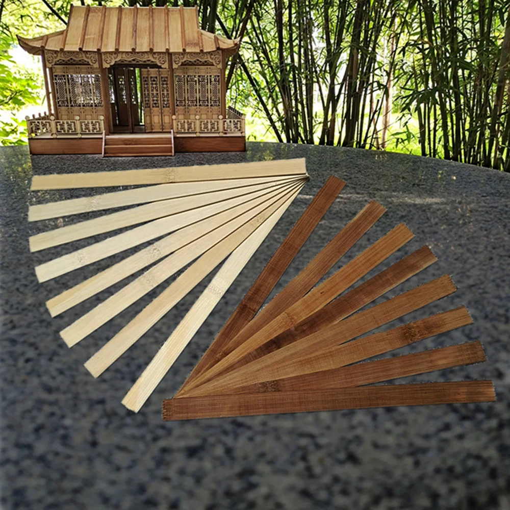 50Pcs Original Carbon Flower Color Flat Bamboo Wood Strip Handmade Diy Woven Blue Chair Small Wooden House Material Decoration