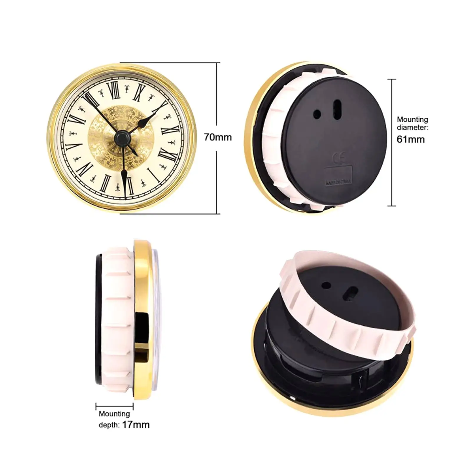 Clock Insert Gold Bezel Classic Miniature Clock Fit up 2.8 inch for Classroom Restaurant Living Room Meeting Rooms Guest Room