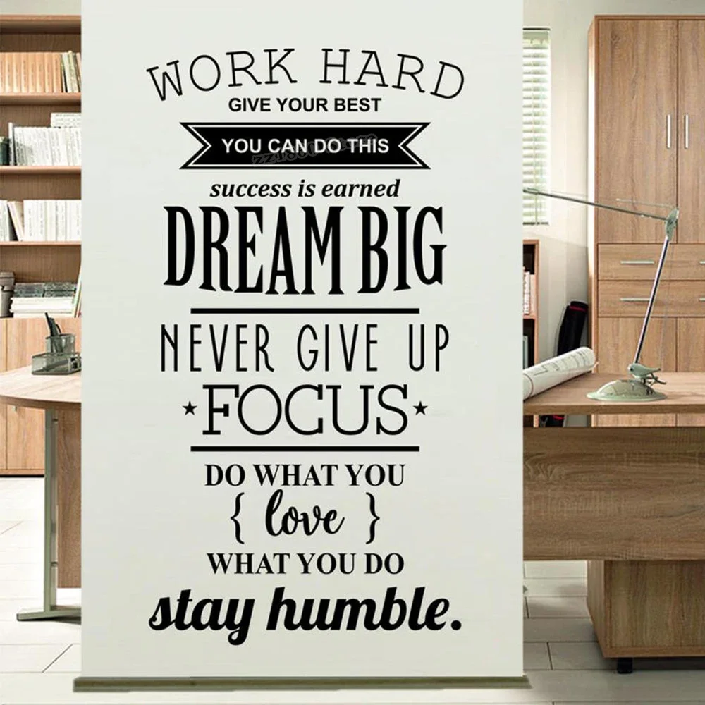 Work Hard Wall Sticker Office Inspirational Quotation Wall Decal for Office Decor Mrual Removable Vinyl Wall Decor Sticker B906