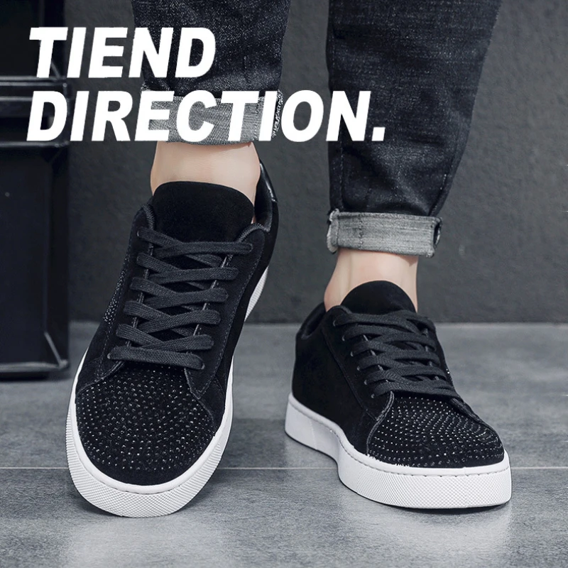 أحذية رجالية عادية رجل من جلد الغزال الماس أحذية رياضية عصرية عصرية أحذية رياضية متخصصة ملهى ليلي روح أحذية رجالي حجر الراين