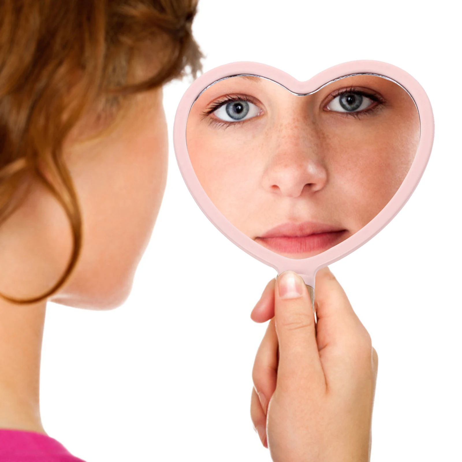 

Heart Design For Women Pink Lightweight Portable Makeup Mirror Tool Clear Durable Compact Mirror Travel Storage Gift