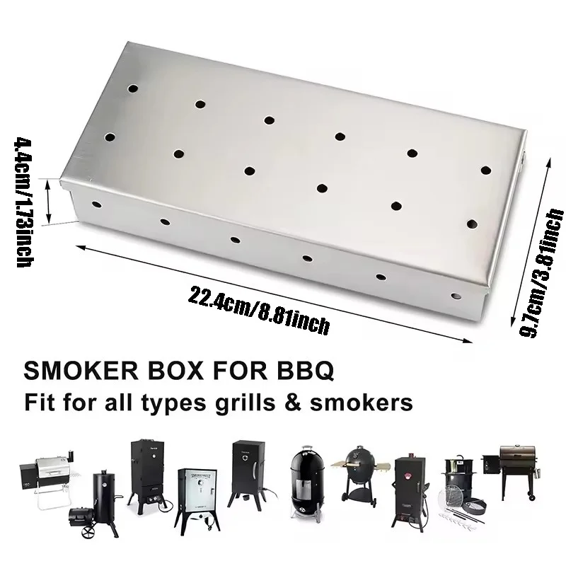 Stainless Steel Smoker Box – Wood Chip Smoker for Gas BBQ Meat, No Power Required Outdoor Cooking Tool & BBQ Accessory