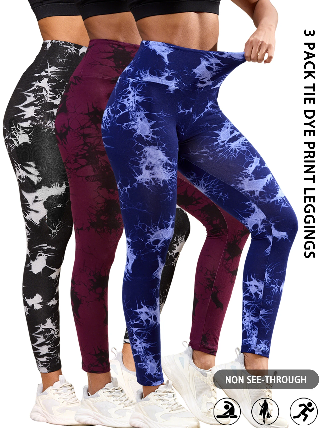 

3 Pack Super Soft High Waisted Tie Dye Push Up Gym Fitness for Women Yoga Running No See Through Workout Athletic Tights