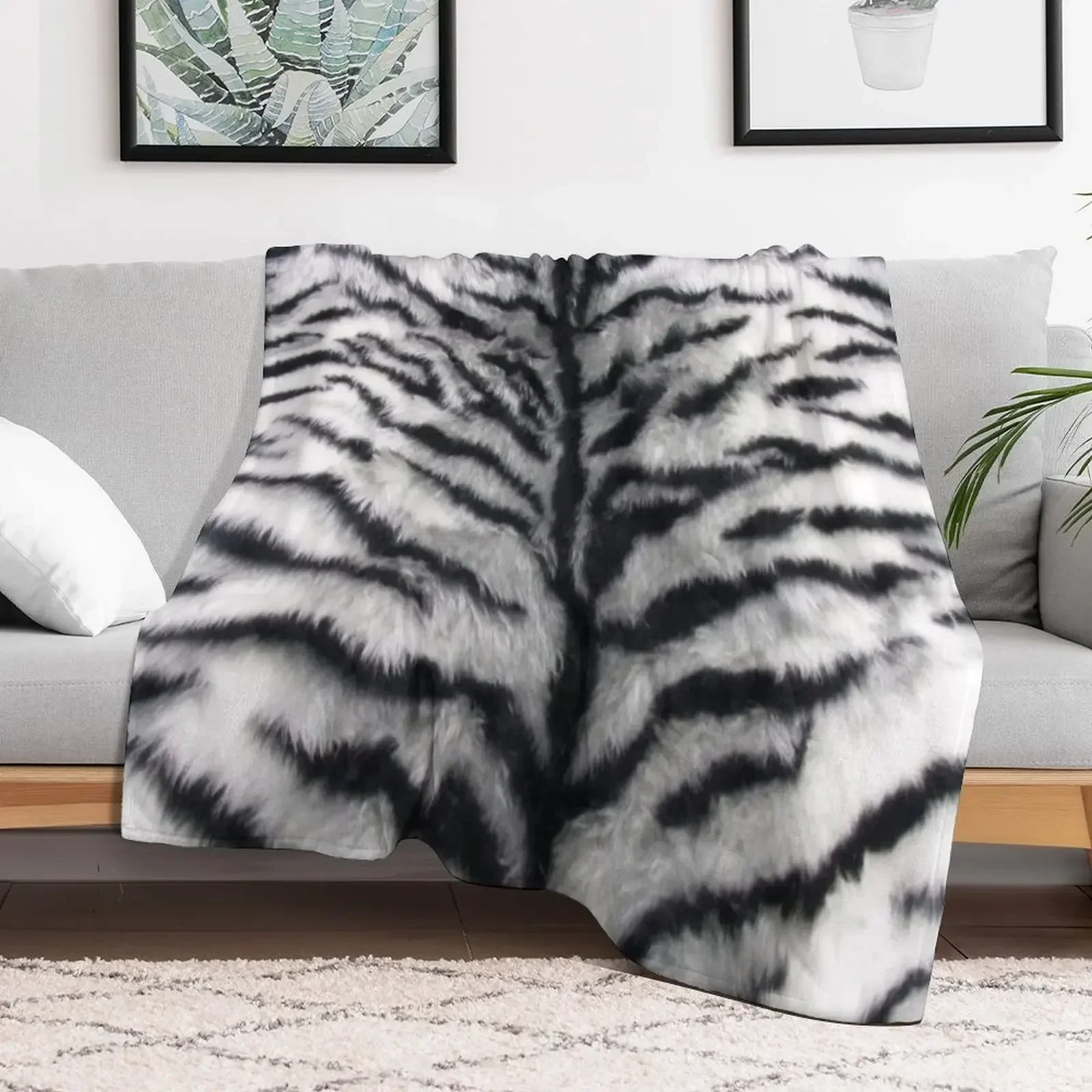 

White Tiger Print Animal Skin Fur Pattern Throw Blanket funny gift Large For Decorative Sofa Blankets