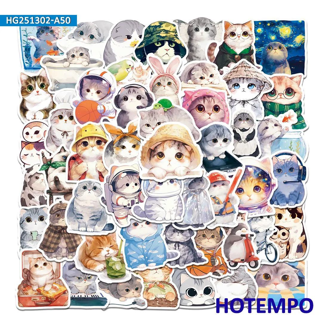 20/30/50Pieces, Cute Cat Stickers Set, Lovely Cartoon Style, for Laptop Car Phone Luggage Scrapbook Motorcycle, Fun Sticker Pack
