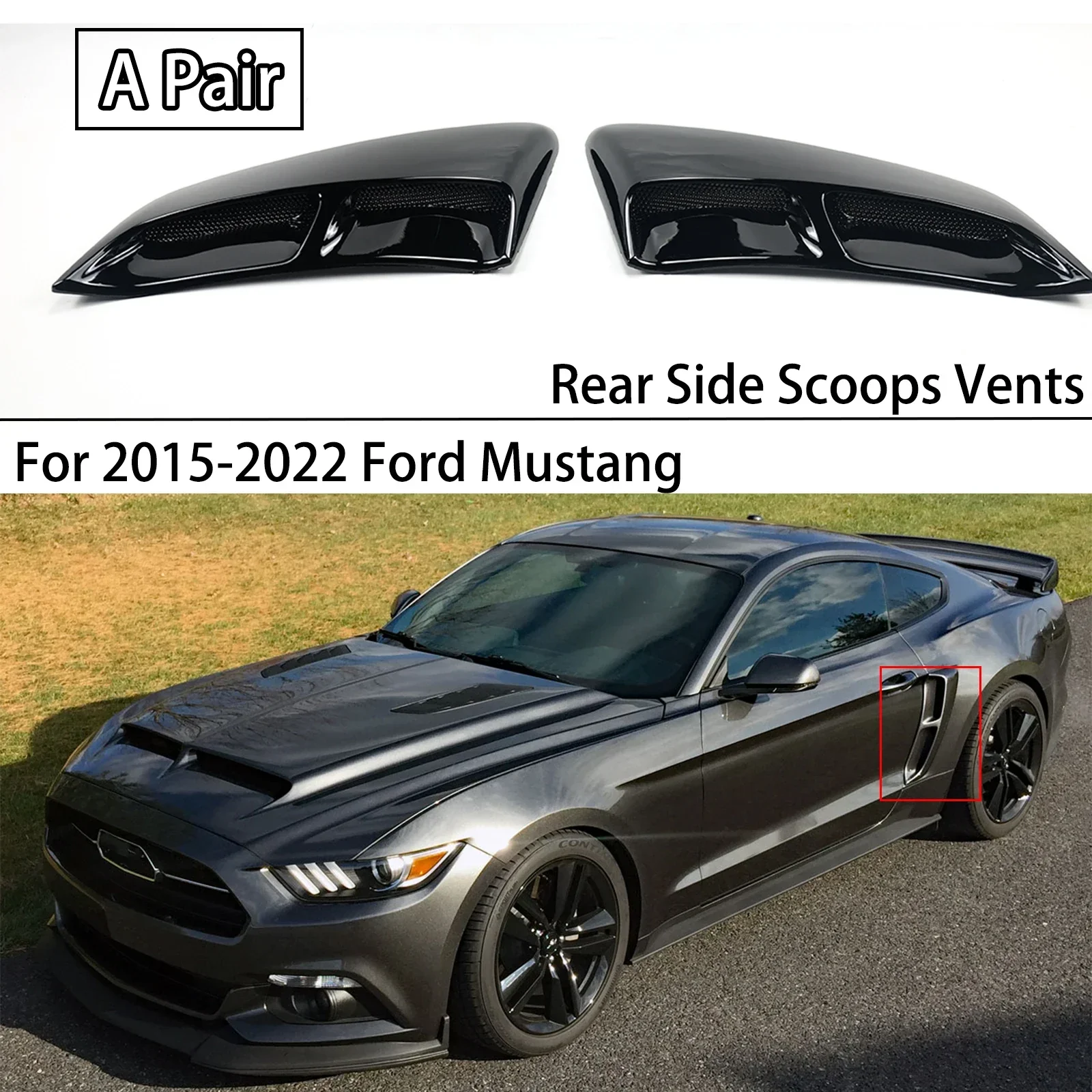 New！ For 2016-2023 Ford Mustang Side Scoops Vents Rear Brake Fender Penal Flare Frame Cover Air Outlet Trim Exterior Accessories