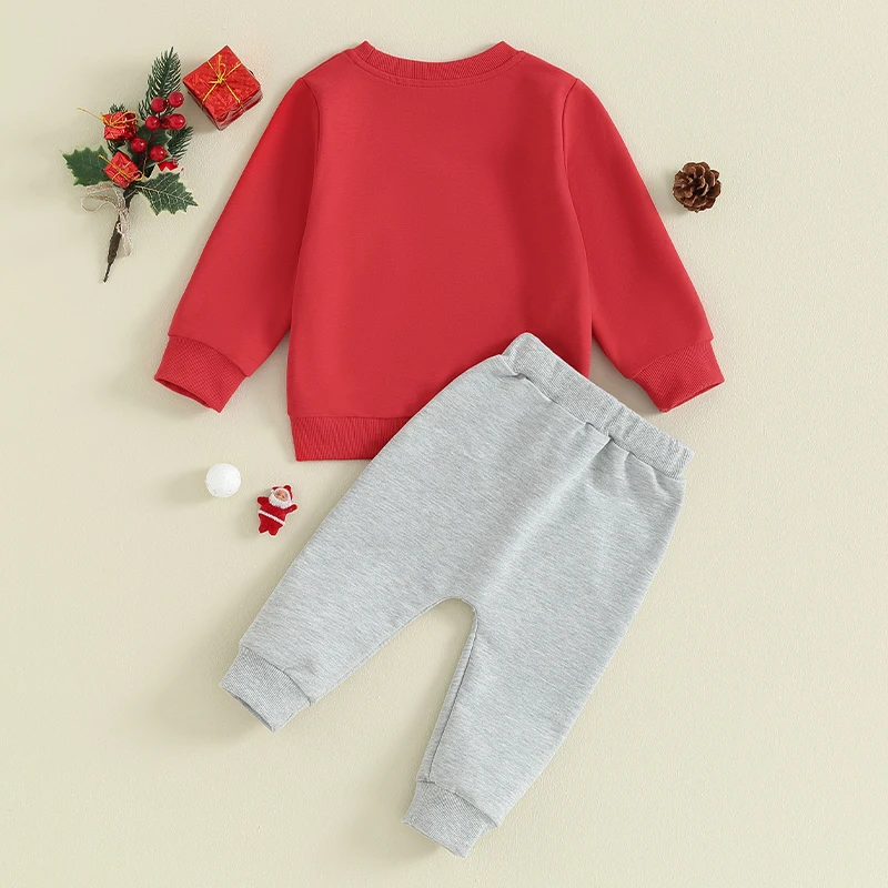 2023-10-23 Lioraitiin Toddler Boys Christmas Outfits Santa/Elk Fuzzy Embroidery Long Sleeve Sweatshirts+Long Pants Clothes Set