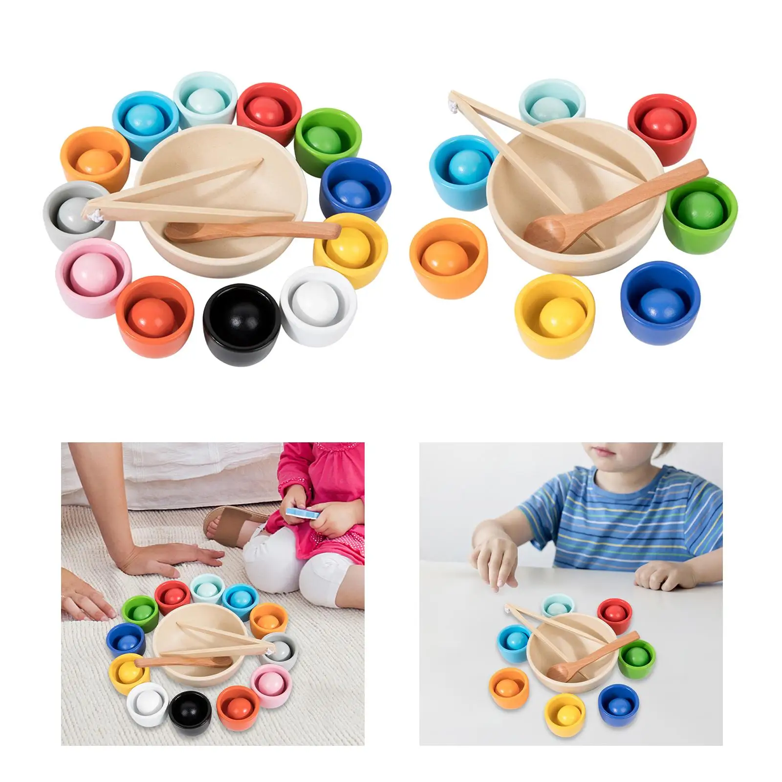 Juguetes Montessori de motricidad fina, bolas divertidas a juego de colores en tazas