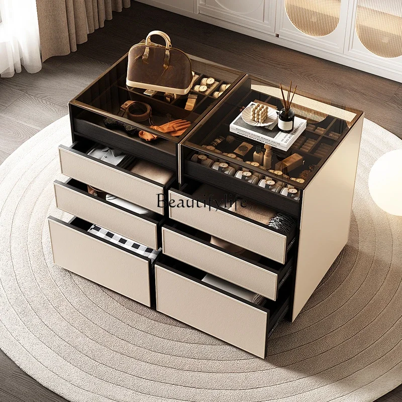 

Modern light luxury cloakroom mid-island cabinet double-sided small apartment partition chest cabinet combined storage