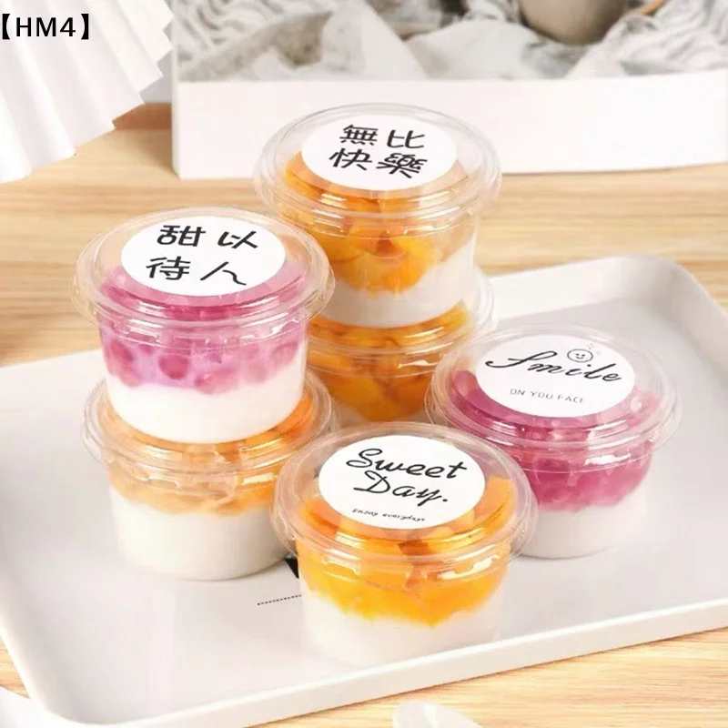 50/100Pcs Dessert Cup With Lid Transparent Cheesecake Containe Ice Cream Salad PET Cup With Cover Disposable Round Cake Cup〔HM4