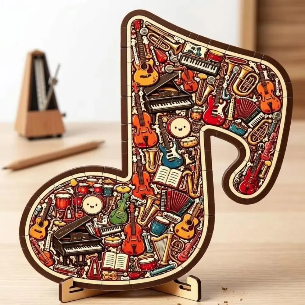 Wooden Material Musical Instrument Puzzle Ornament Musical Note Shaped Multiple Pieces Music Note Puzzle Irregular Shape