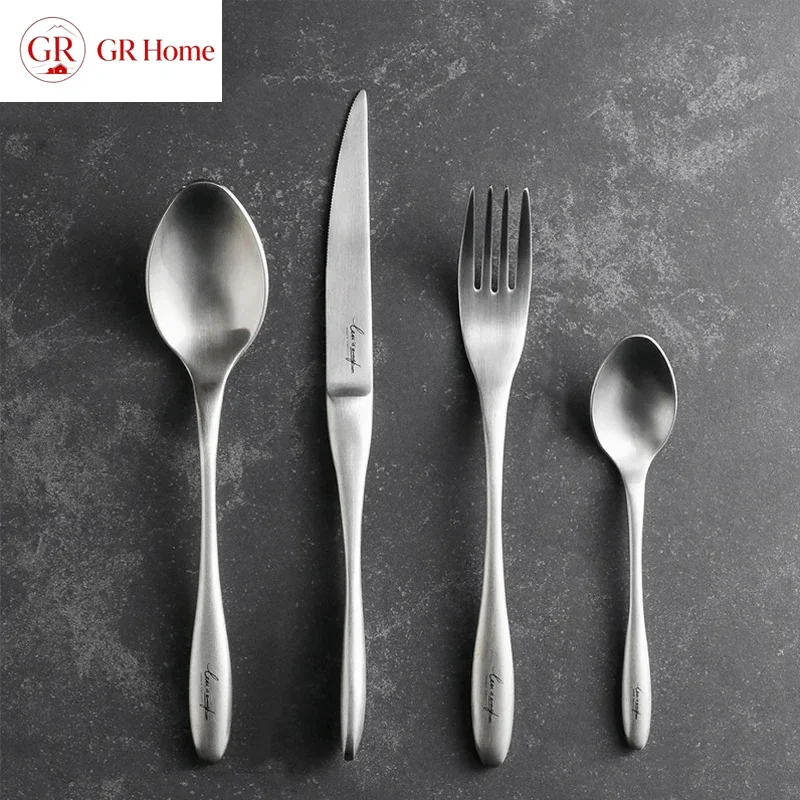 4Pcs/Set Nordic Style Matte Stainless Steel Knife Fork Spoon Set Western Style Kitchen Utensil Set Home Dinnerware Sets