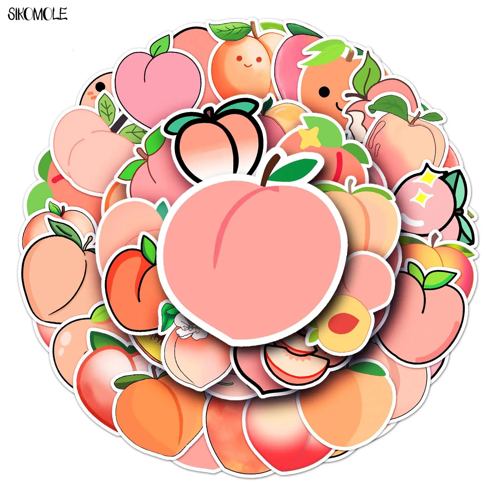 10/30/50pcs Kawaii Peach Stickers Fruits DIY Children Laptop Suitcase Skateboard Guitar Cartoon Graffiti Sticker Kid Gift Toy