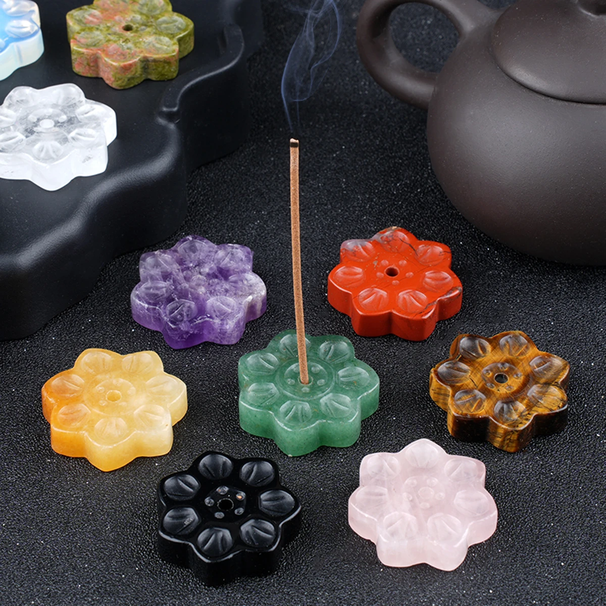 Natural Crystal Stone Ornaments Bead Lotus Clear Quartz Green Aventurines Spiritual Healing Gemstone Room Decoration 30x30mm