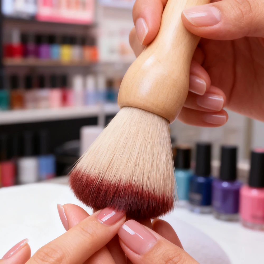 Luxury Nail Art Brush Wooden Handle Cleaning Brush Nail Dust Brush Fan-Shaped Nail Tool for Dust Removal Home Use
