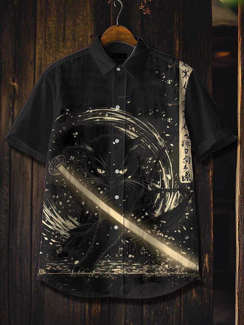 

Новая мужская летняя льняная рубашка с короткими рукавами, модная социальная одежда с 3D принтом рыбы-воина, рубашка с короткими рукавами, топ