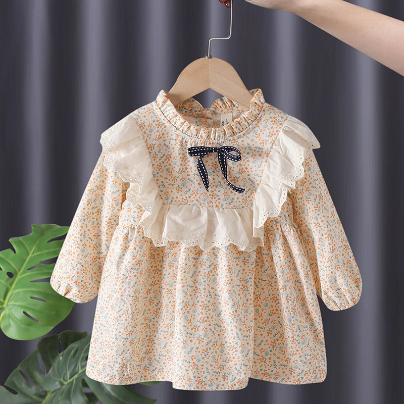 Baby Girl Dresses Clothing Autumn Spring Toddler Baby Girls Bow Floral Print Long Sleeve Clothing Fashion Style Dress